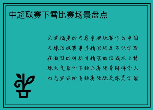 中超联赛下雪比赛场景盘点